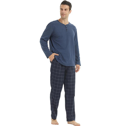 Mens Pajama Sets Long Sleeve Flannel Pajama Bottoms Mens Loungewear Sets Soft Warm Plaid Pj Set for Men Button Shirt