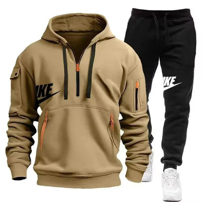 Men's Suit 2025 New Autumn and Winter men's wear: multi-pocket pullover + sport trousers set, men's casual wear, sportswear and