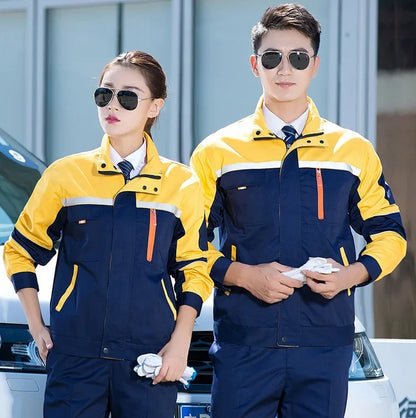 Mens Factory Work Shirt Uniform Long Sleeve Turn-down Collar Workwear Motor Mechanic Repair Workshop Two-pocket T-shirts Tops