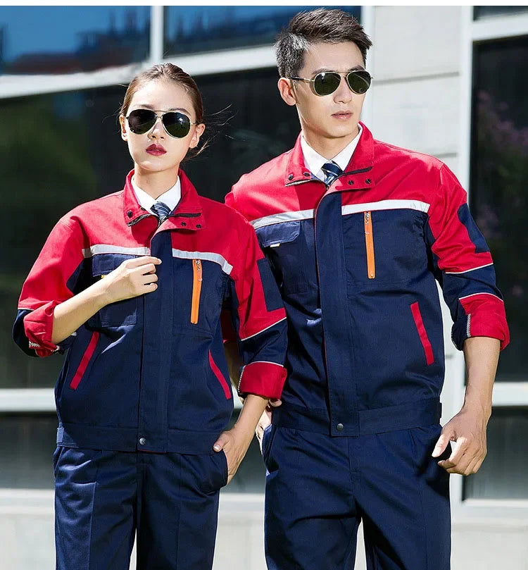 Mens Factory Work Shirt Uniform Long Sleeve Turn-down Collar Workwear Motor Mechanic Repair Workshop Two-pocket T-shirts Tops
