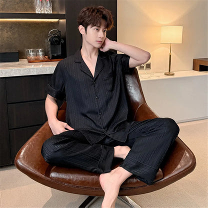 Couple Men Women Pajama Sets Sleepwear For Sleeping Shirt Silk Short Sleeve Pants Pyjama Male Home Night Wear Loungewear