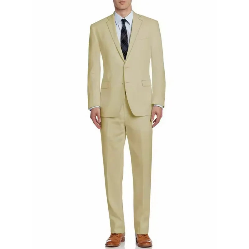 Men's two-piece suit, double-buttoned lapel jacket and pants | slim-fitting wedding/business attire | formal party wear