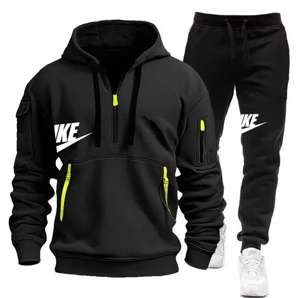 Men's Suit 2025 New Autumn and Winter men's wear: multi-pocket pullover + sport trousers set, men's casual wear, sportswear and