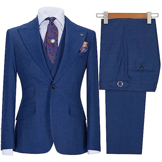 Men's Suit 3-piece Stylish Slim-Fit Work Jacket Vest with Trousers Peak Lapel Single Breasted Business Casual Wedding Formal