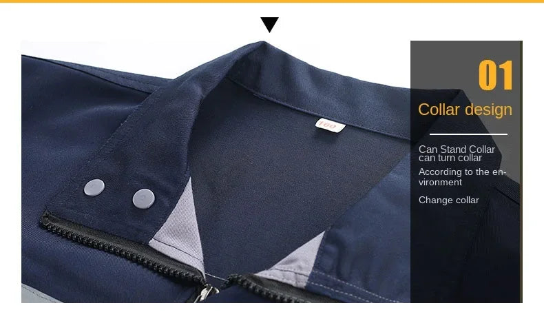 Mens Factory Work Shirt Uniform Long Sleeve Turn-down Collar Workwear Motor Mechanic Repair Workshop Two-pocket T-shirts Tops