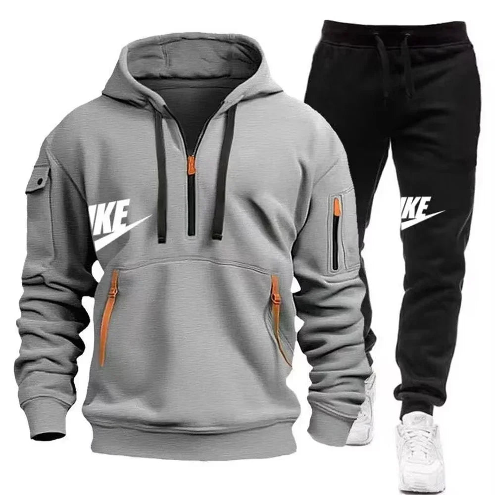 Men's Suit 2025 New Autumn and Winter men's wear: multi-pocket pullover + sport trousers set, men's casual wear, sportswear and