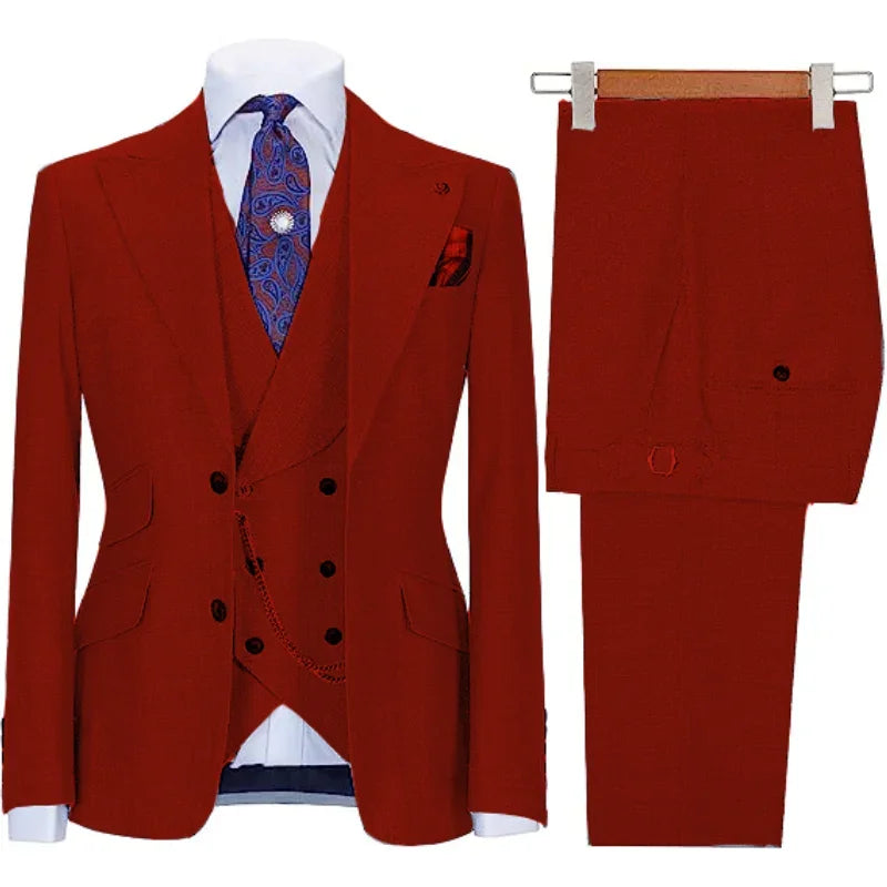 Men's Suit 3-piece Stylish Slim-Fit Work Jacket Vest with Trousers Peak Lapel Single Breasted Business Casual Wedding Formal