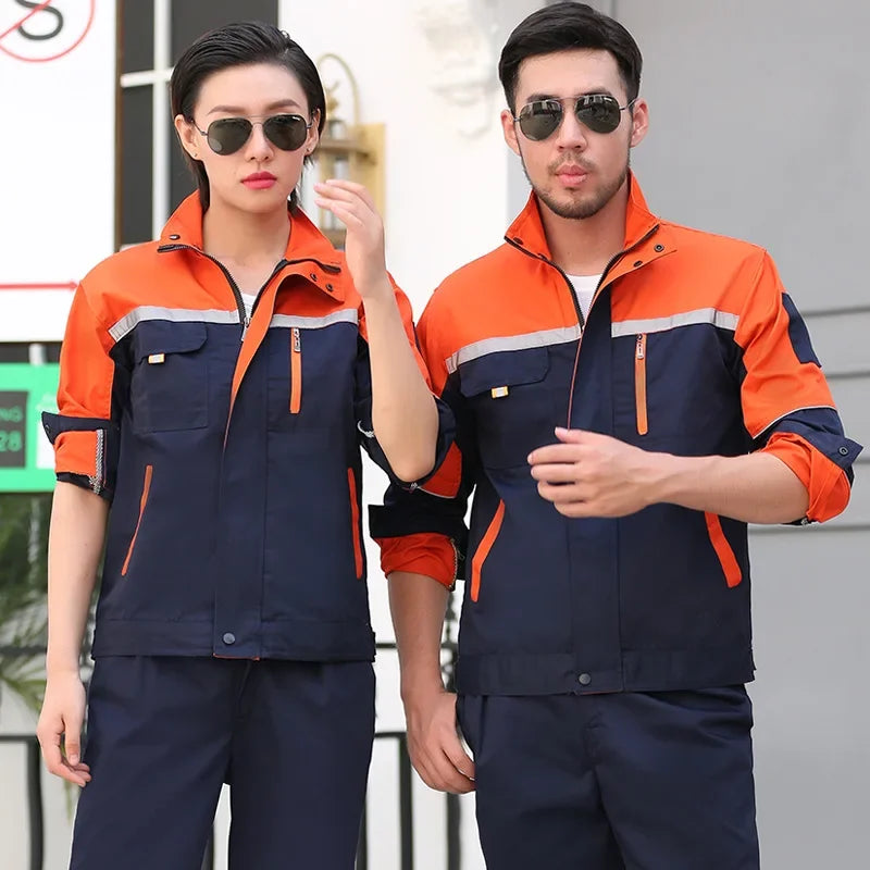 Mens Factory Work Shirt Uniform Long Sleeve Turn-down Collar Workwear Motor Mechanic Repair Workshop Two-pocket T-shirts Tops