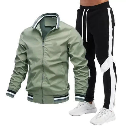 Mens Tracksuit Casual Joggers  Sportswear Jackets And Pants 2 Piece Sets  Stand Collar Sports Suit Jogging Fitness