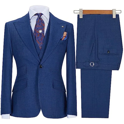 Men's Suit 3-piece Stylish Slim-Fit Work Jacket Vest with Trousers Peak Lapel Single Breasted Business Casual Wedding Formal