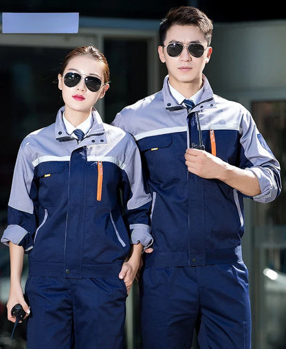 Mens Factory Work Shirt Uniform Long Sleeve Turn-down Collar Workwear Motor Mechanic Repair Workshop Two-pocket T-shirts Tops