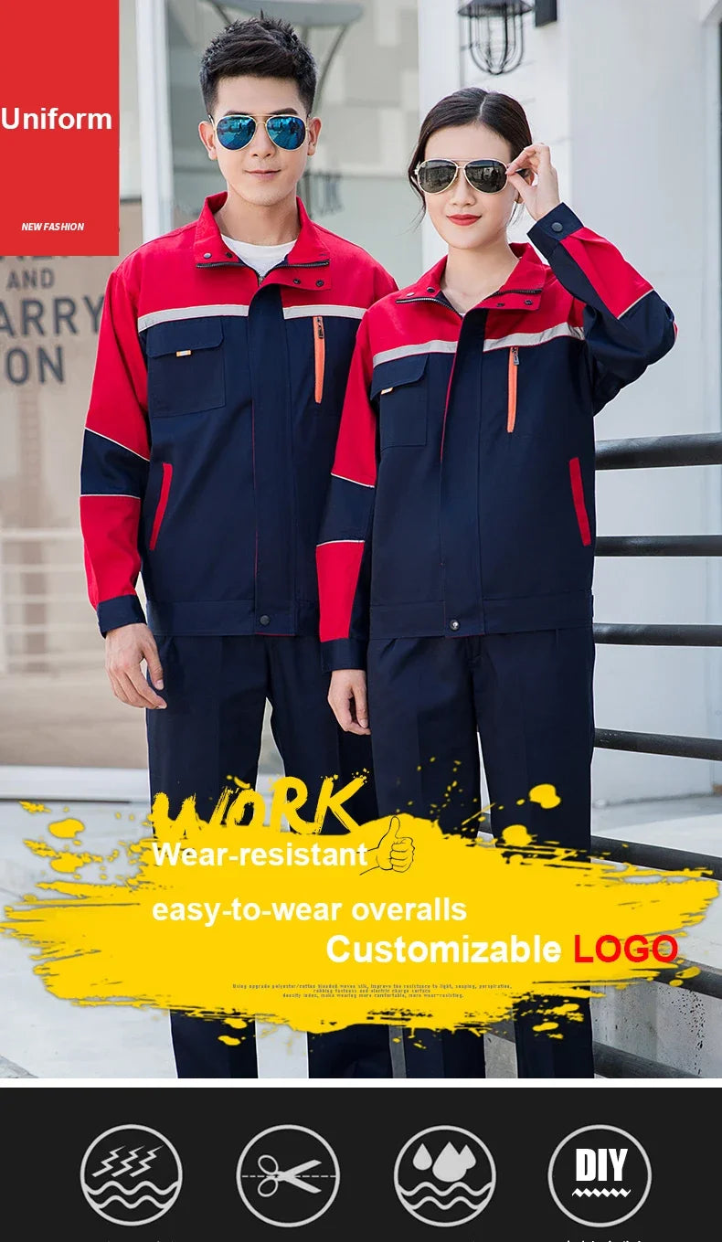 Mens Factory Work Shirt Uniform Long Sleeve Turn-down Collar Workwear Motor Mechanic Repair Workshop Two-pocket T-shirts Tops