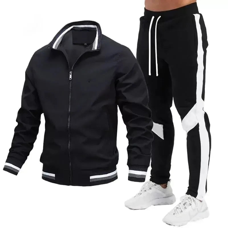 Mens Tracksuit Casual Joggers  Sportswear Jackets And Pants 2 Piece Sets  Stand Collar Sports Suit Jogging Fitness