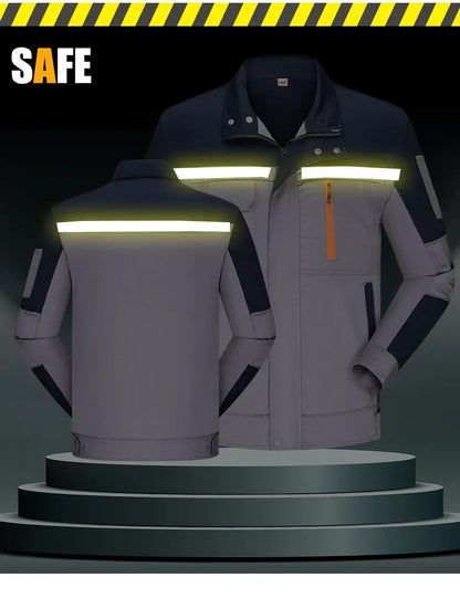 Mens Factory Work Shirt Uniform Long Sleeve Turn-down Collar Workwear Motor Mechanic Repair Workshop Two-pocket T-shirts Tops