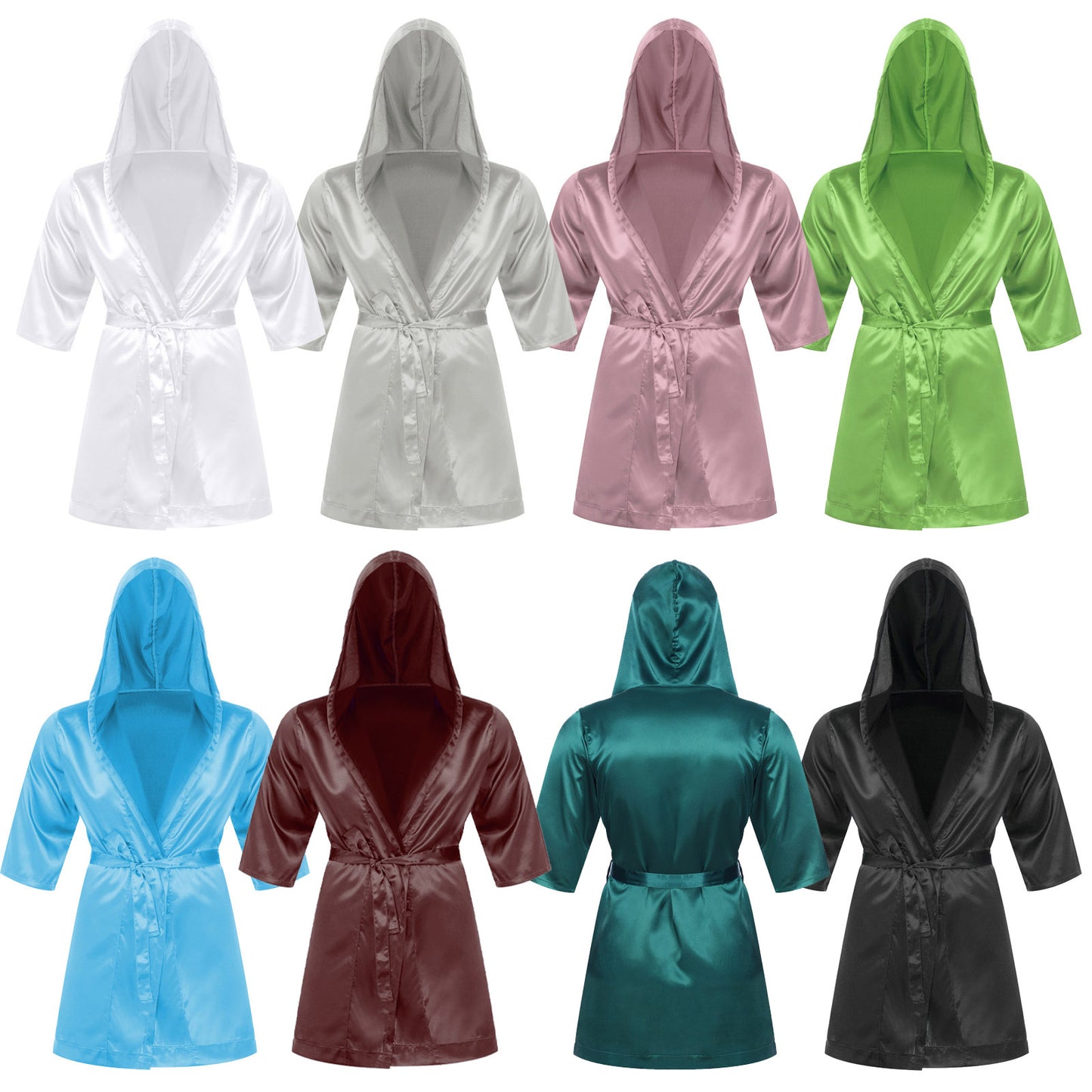 Mens Half Sleeve Sleepwear Set Hooded Open Front Belted Bathrobe with Elastic Waistband Shorts for Nightwear Loungewear