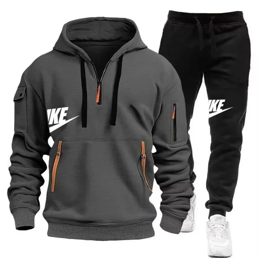Men's Suit 2025 New Autumn and Winter men's wear: multi-pocket pullover + sport trousers set, men's casual wear, sportswear and