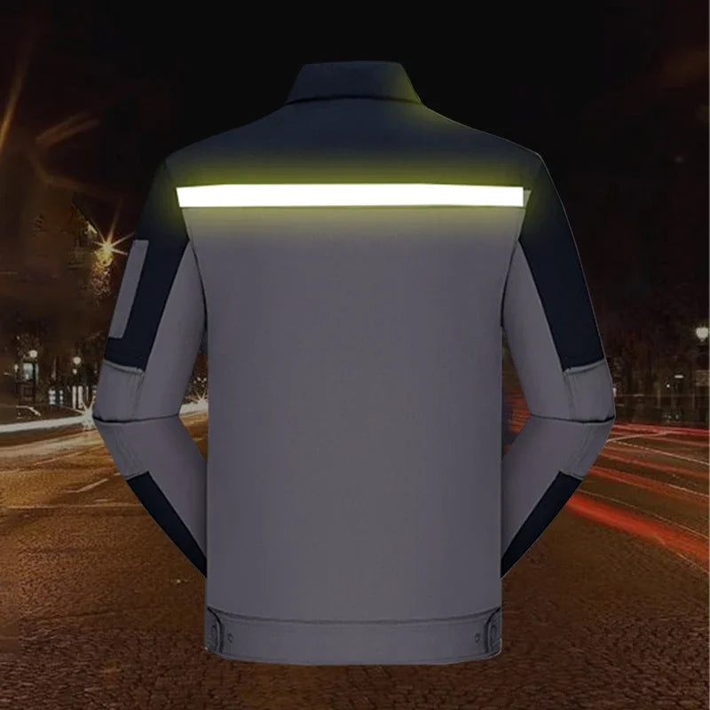 Mens Factory Work Shirt Uniform Long Sleeve Turn-down Collar Workwear Motor Mechanic Repair Workshop Two-pocket T-shirts Tops