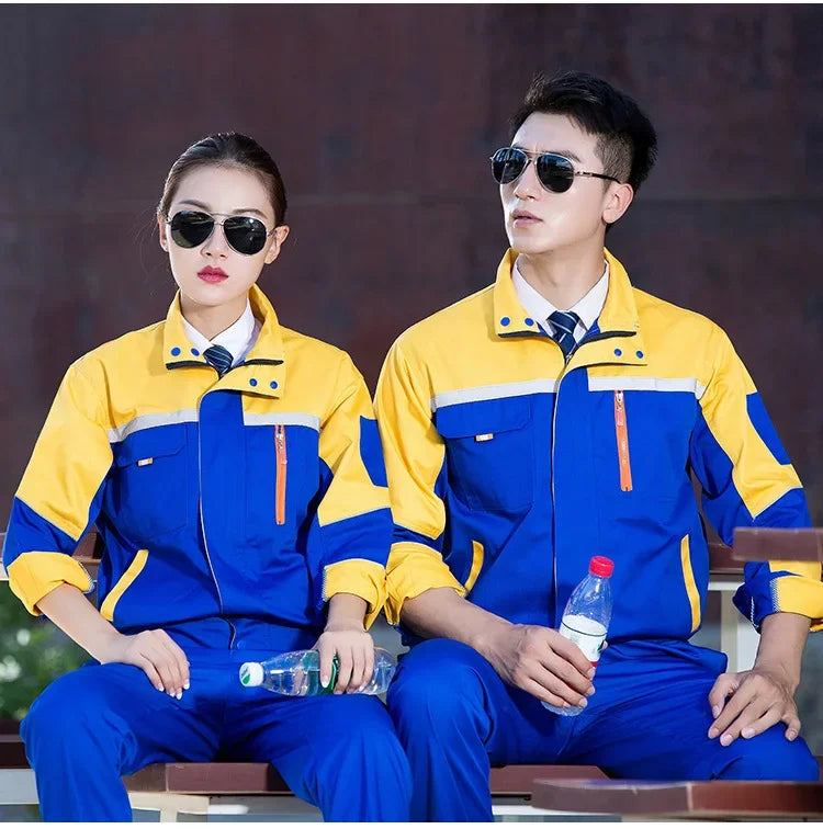 Mens Factory Work Shirt Uniform Long Sleeve Turn-down Collar Workwear Motor Mechanic Repair Workshop Two-pocket T-shirts Tops