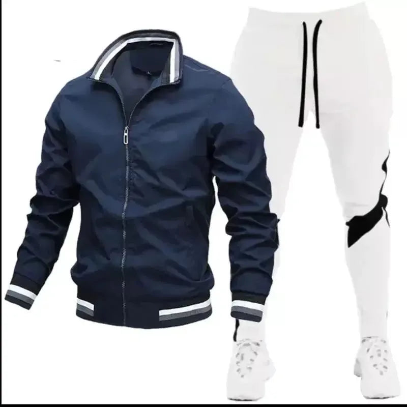 Mens Tracksuit Casual Joggers  Sportswear Jackets And Pants 2 Piece Sets  Stand Collar Sports Suit Jogging Fitness