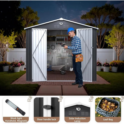10x12 FT Outdoor Storage Shed, Metal Garden Shed - Tool Storage Sheds with Lockable Doors, Waterproof Outside Storage Building f