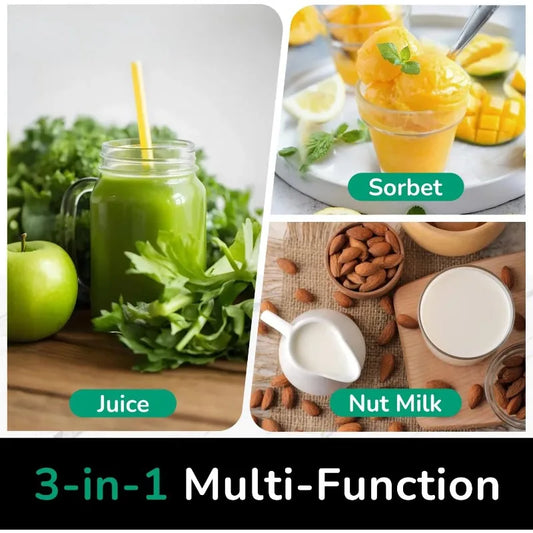 C16 Cold Press Juicer, 6" Extra Wide Feed Chute, 3-IN-1 Strainers (Juice & Sorbet & Nut Milk), Powerful AC Brushless