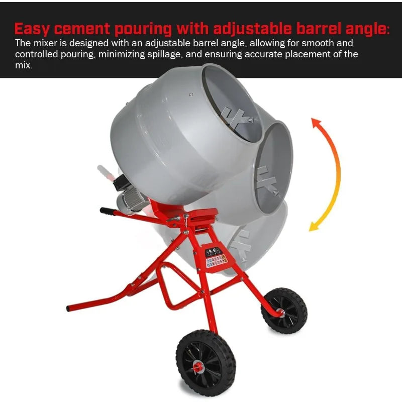 POPULAR4.6 cu. ft. Cement Mixer Portable Mixing Cement Mixer Drive Gearbox 560W Portable Electric Concrete Mortar Barrow Machine