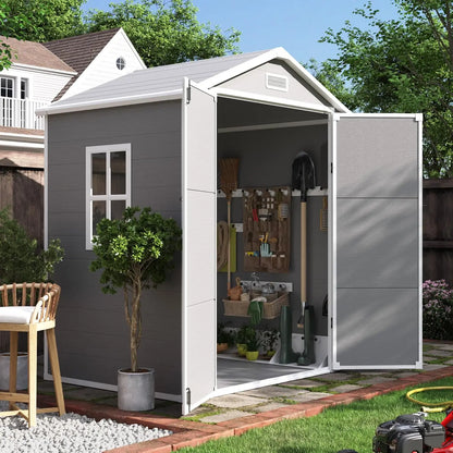 Outdoor Resin Storage Shed 6x4.5 FT, Plastic Garden Shed for Bike, Garbage Can, , Outside Sheds with Lockable Door for Back