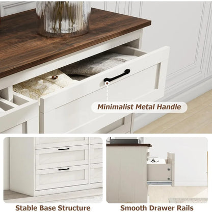 8 Drawer Dresser for Bedroom, White Dresser Wide Chest of Drawers, Farmhouse Wood Dresser with Vintage Handle